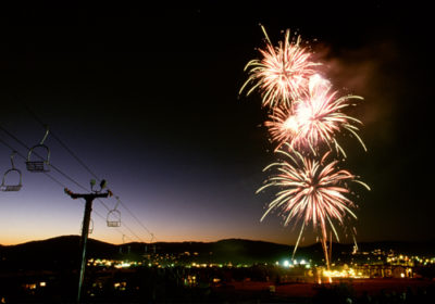 Fireworks at Dusk over the Ski Lift at Canyons Village in Park City Utah