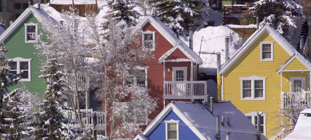 Colorful Houses Covered in Snow in Downtown Park City