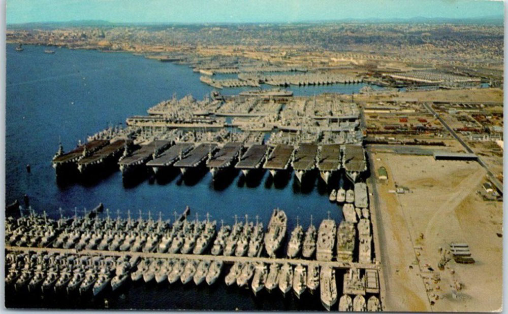 Vintage Photo of War Ships in Marina in San Diego