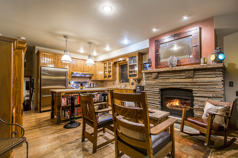 Living Room with Stone Fireplace in a Private vacation Home in Park City Utah