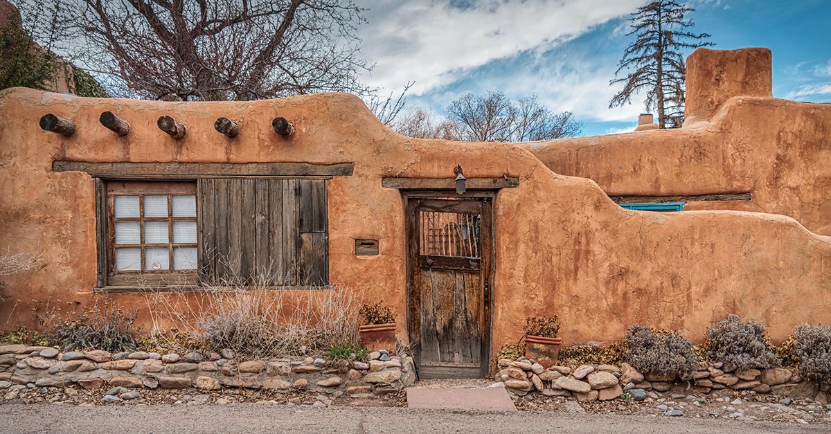 Historic Adobe Style Building in Santa Fe New Mexico