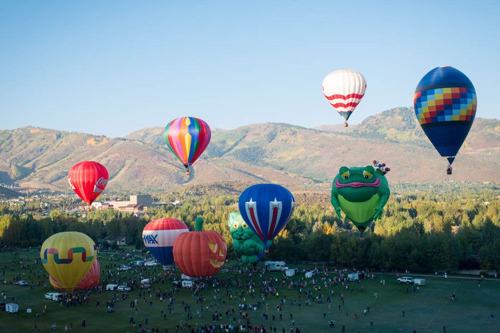 Hot Air Balloons Rising in a Field in Park City Utah