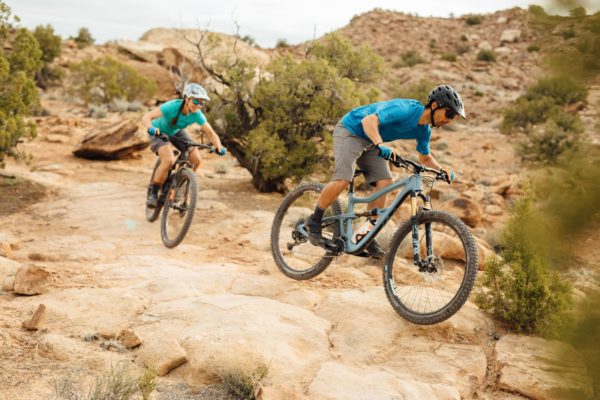 Mountain Biking on a rocky dirt trail in Park City Utah