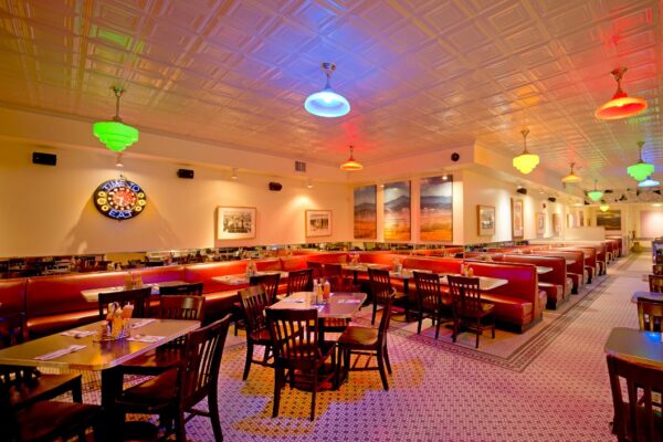 Interior dining room of The Plaza Cafe, serving diner style breakfast in Santa Fe for over 100 years