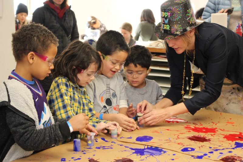 Kids taking an art class at Kimball Arts Center