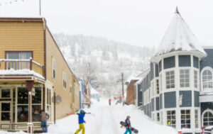 Walking Traffic on a Snowy Day on Main Street Park City, Utah