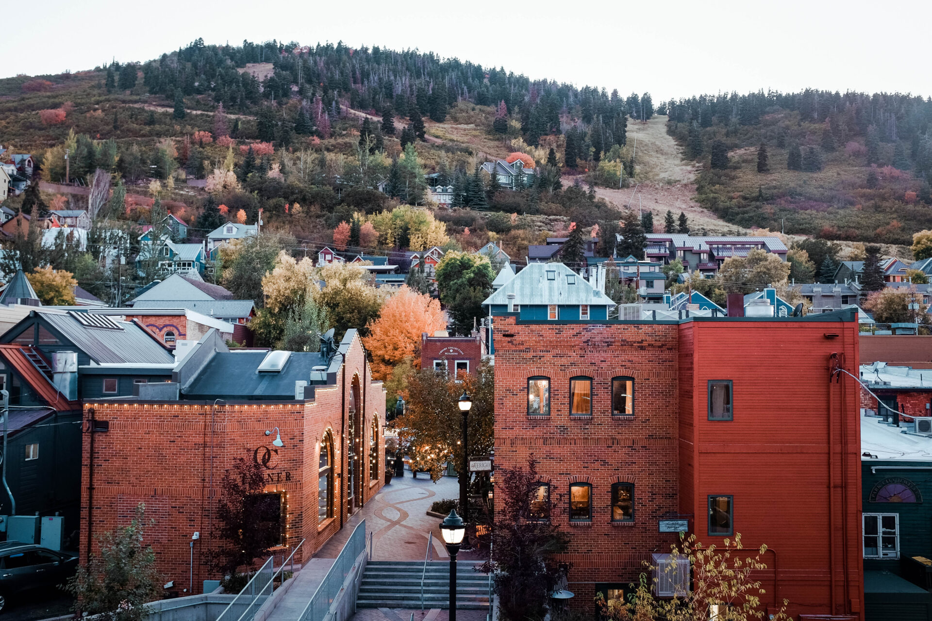 View of Historic Main Street Buildings and Mountain in the Background