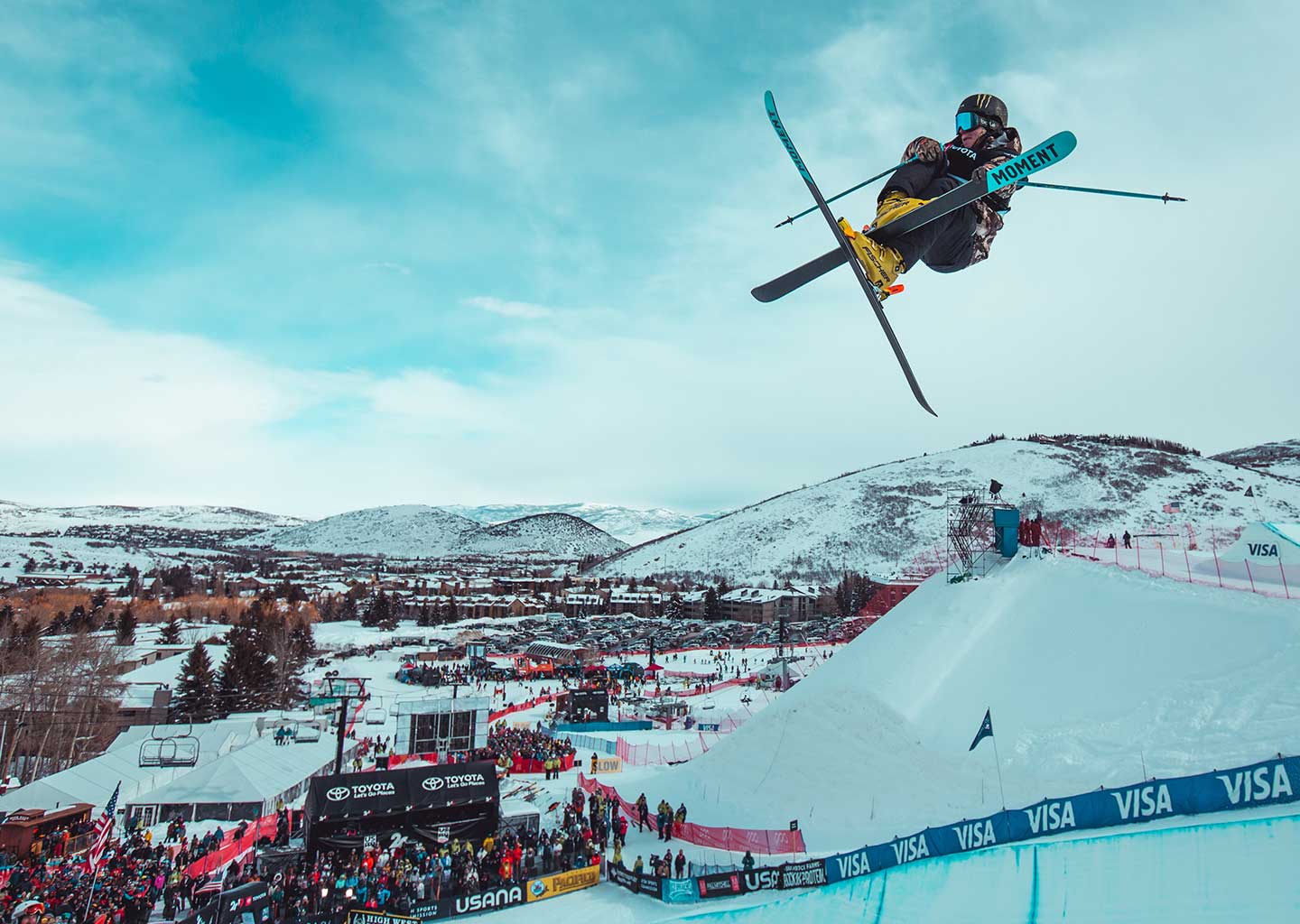 Freestyle Skier Flying Through The Air at Park City Mountain Resort