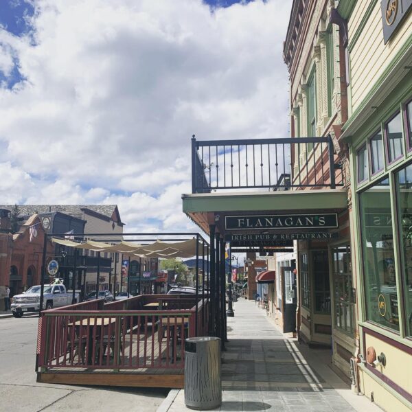 Flanagan's on Main Street's Outdoor Dining Area on a Clear Summer Day