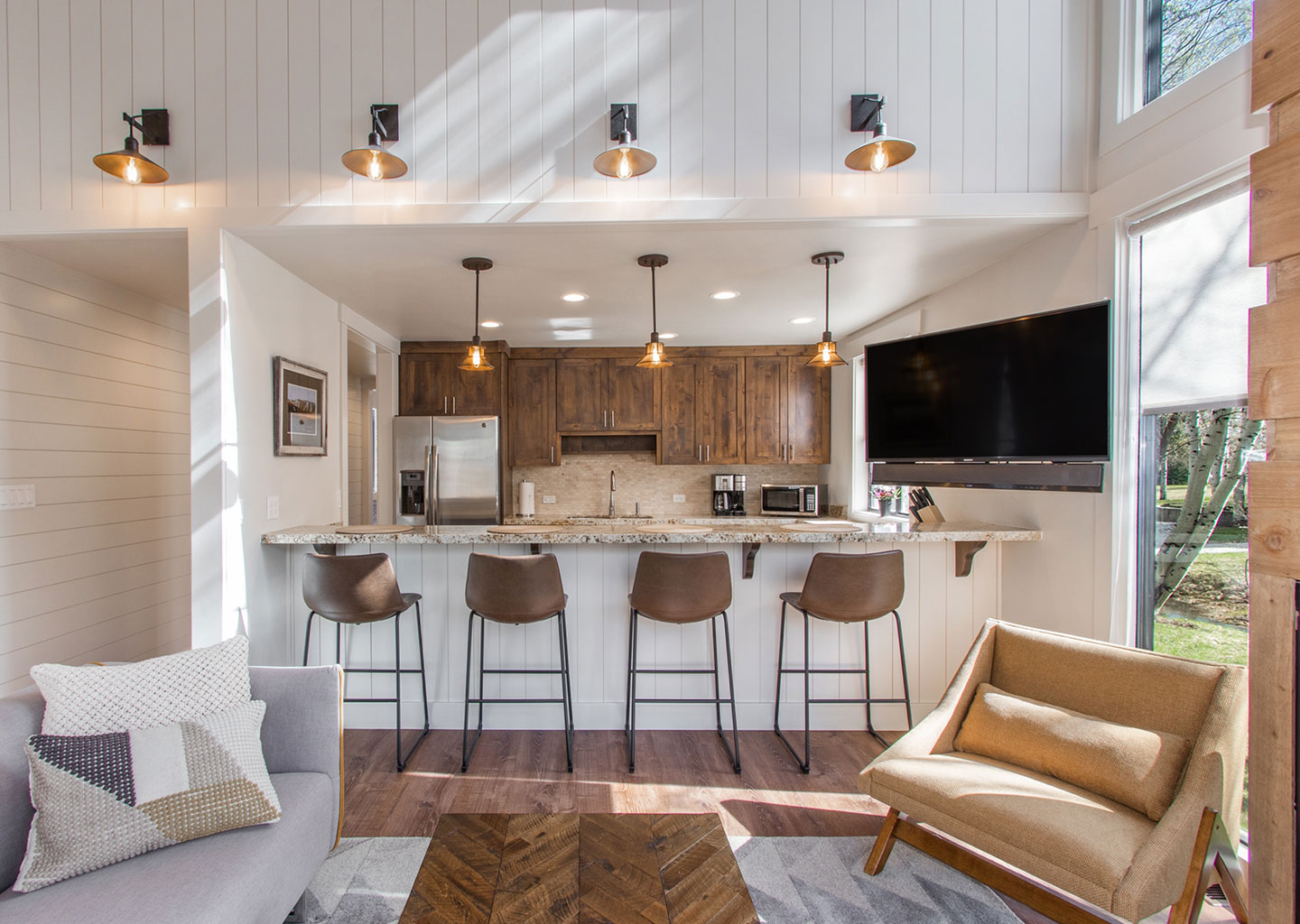 Nordic Inspired Living and Kitchen at Three Kings Condominiums in Downtown Park City, Utah