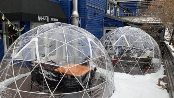 Glistening igloos on the patio of Wasatch Brewery in Park City