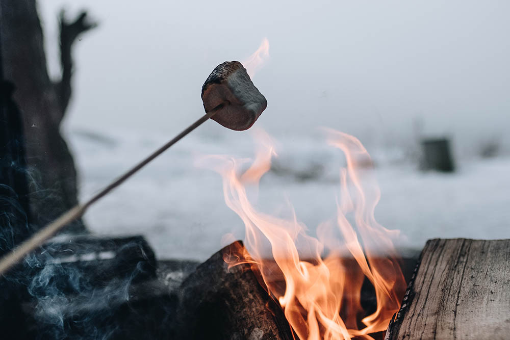 campfire-marshmallows marshmallows roasting on a campfire