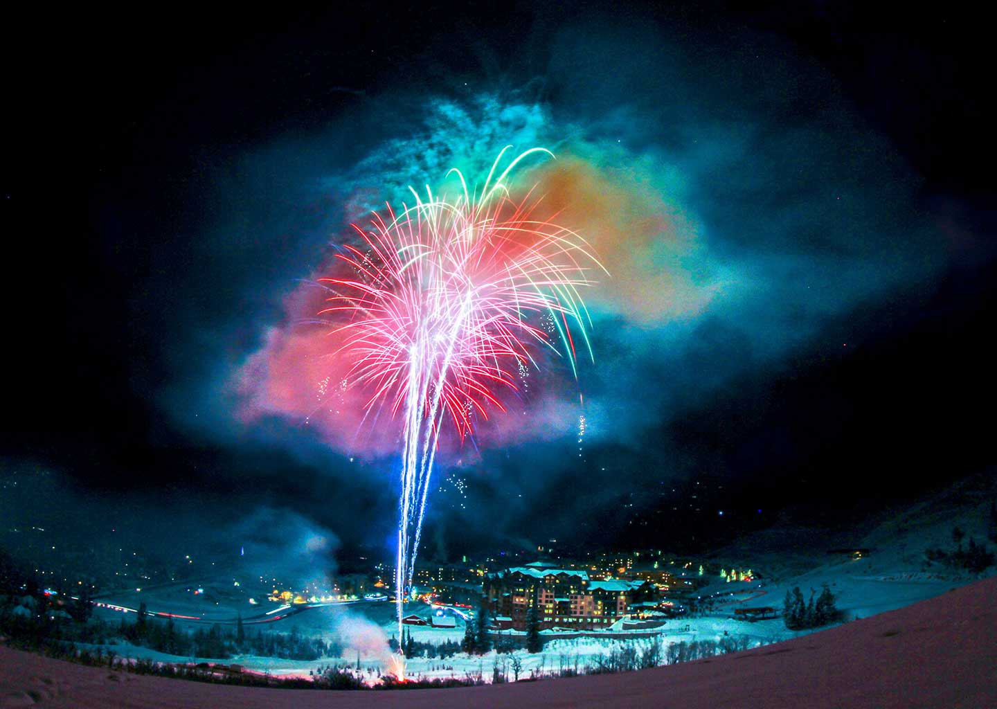 Firework Show During Winter at Canyons Village Park City Utah