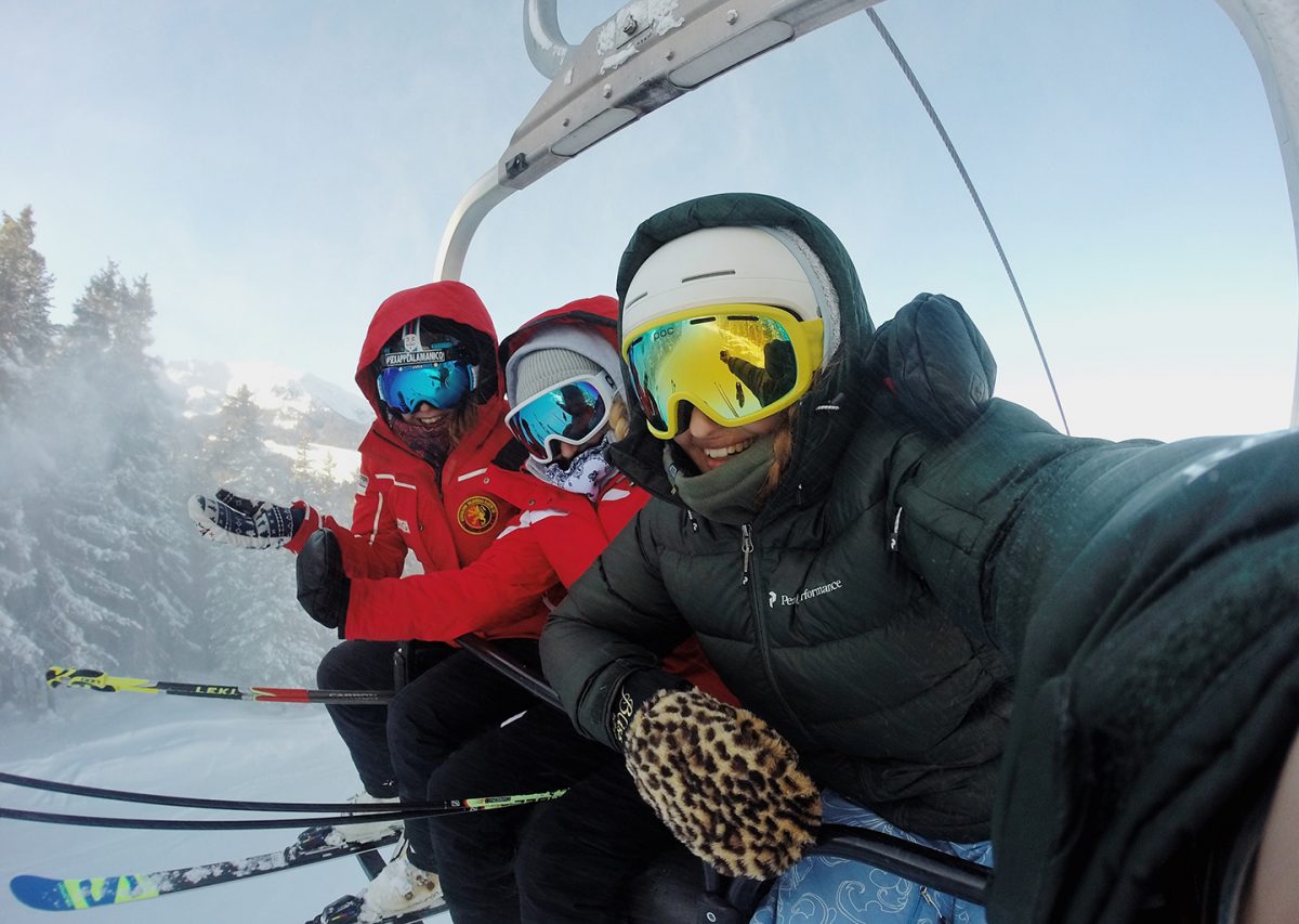 Friends Pose for a Selfie on a Park City Chairlift