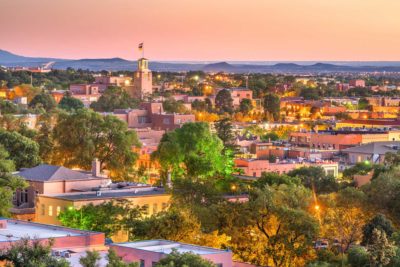 Santa Fe, New Mexico, USA Santa Fe, New Mexico, USA downtown skyline at dusk