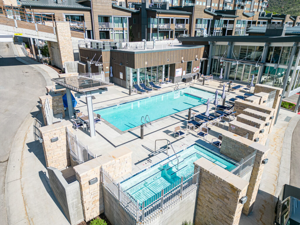 View of the pool and amenities at Apex Residences