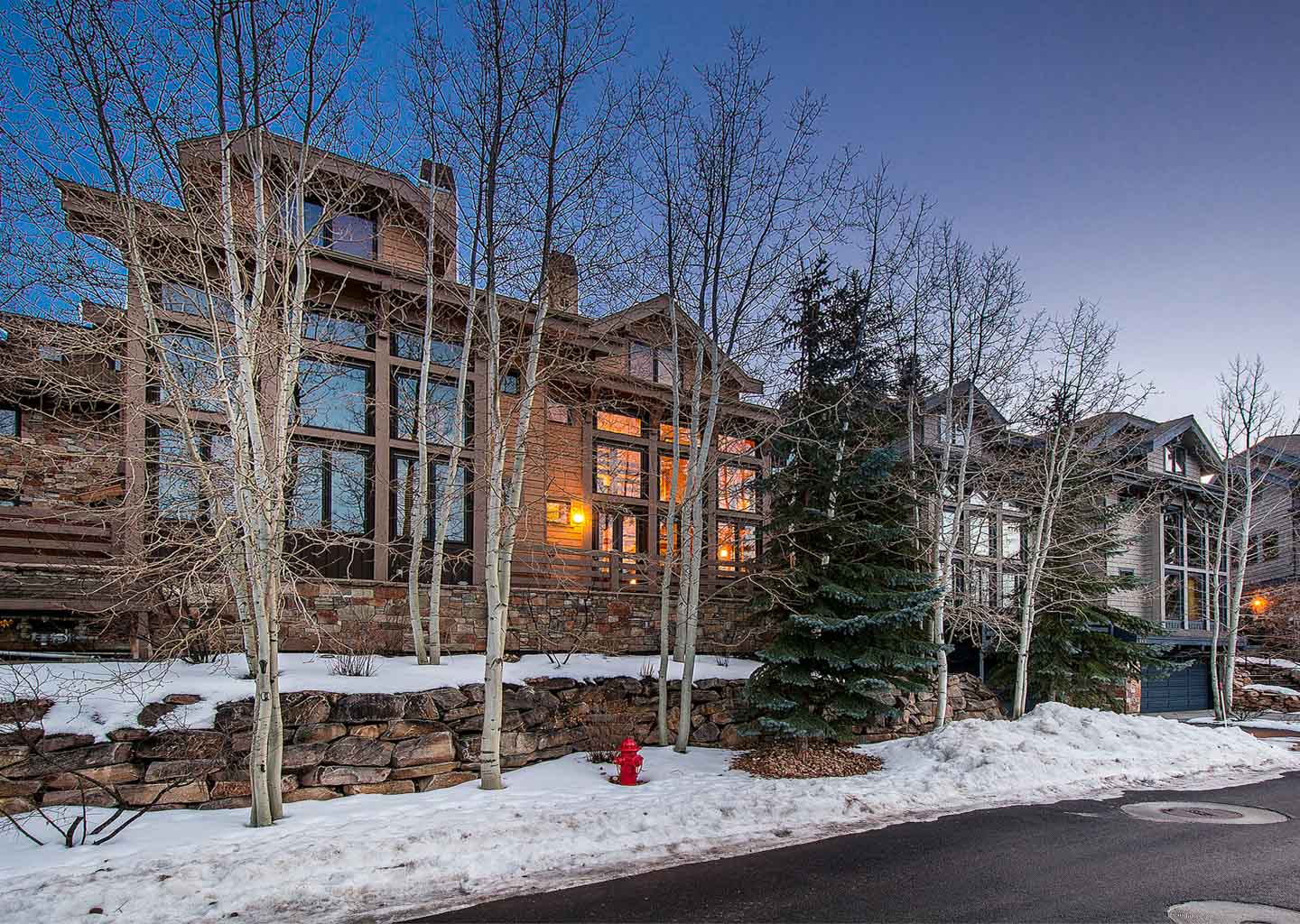 Winter Exterior Building of Portico Townhome in Park City Utah