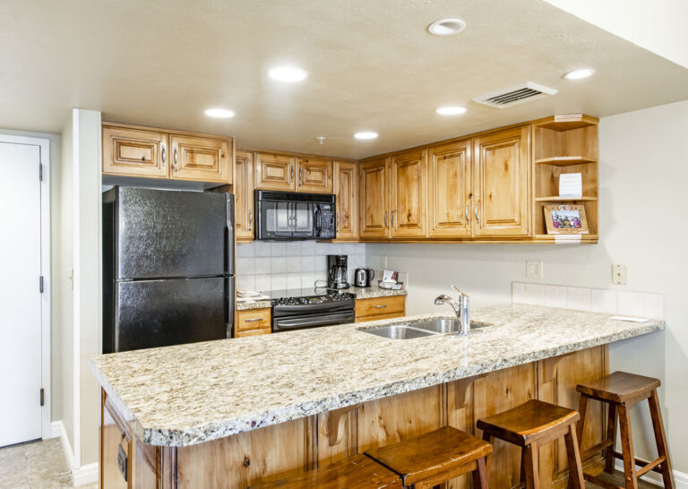 The full kitchen in a 4-bedroom condo at The Lodge at the Mountain Village