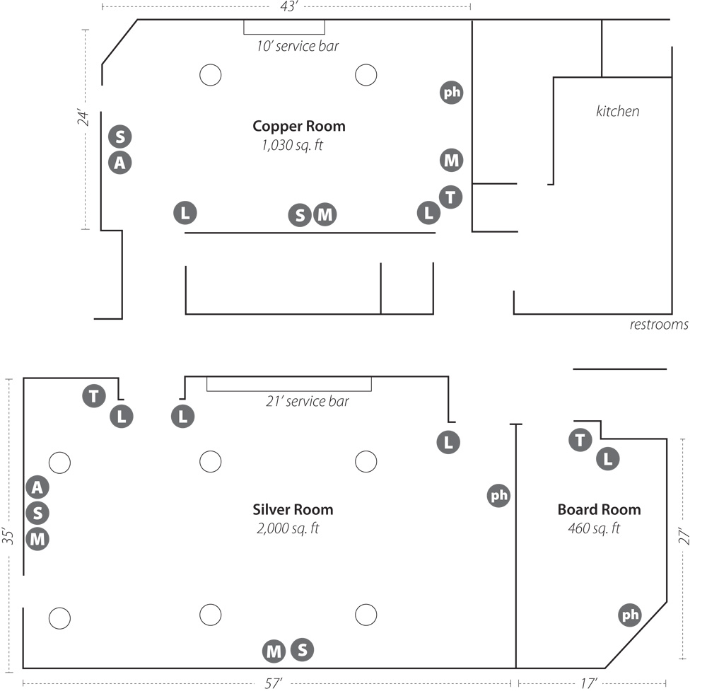 Map Dimensions of Meeting Rooms in Shadow Ridge Resort Hotel in Park City Utah