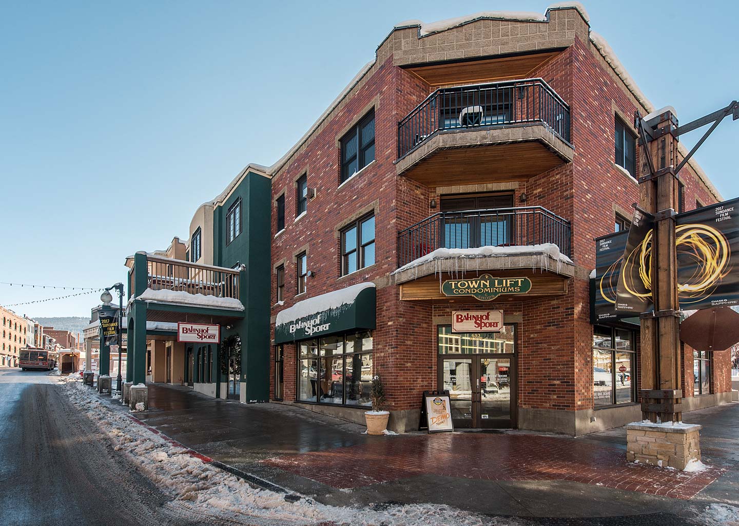 Exterior of Town Lift Condominiums on Historic Main Street in Park City, Utah