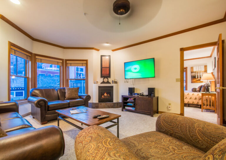 Living Room with Electric Fireplace at Town Lift Condominiums on Main Street Park City
