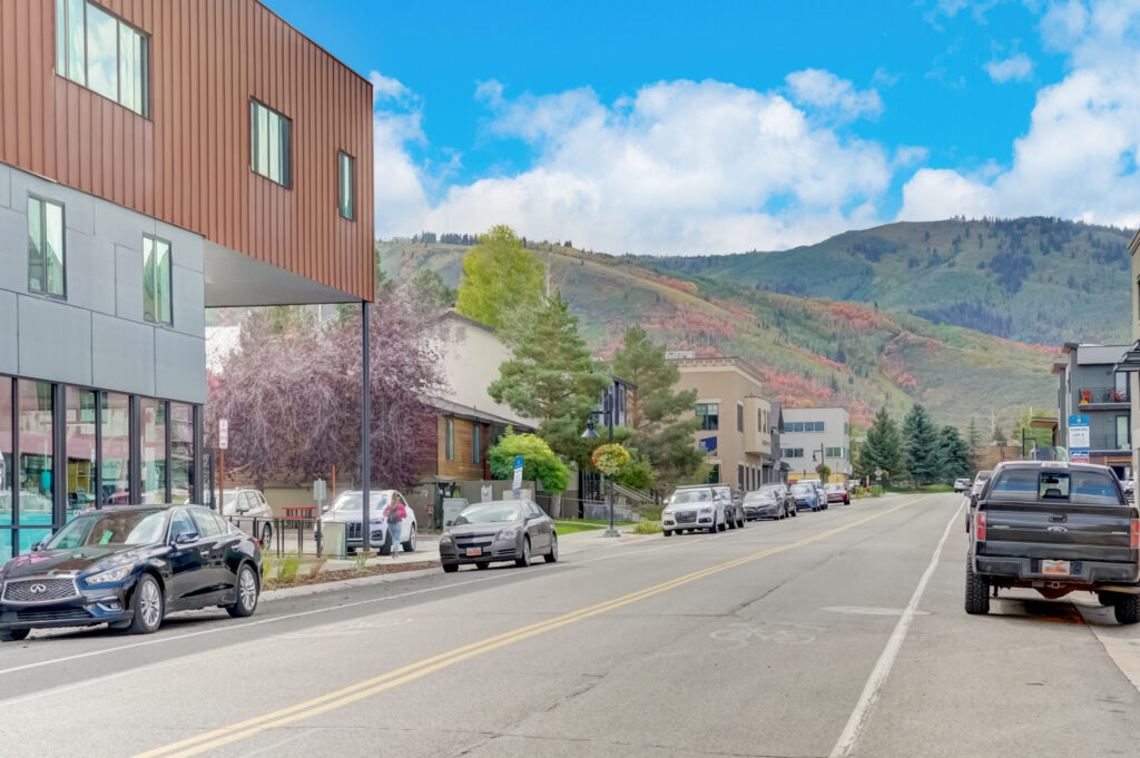 View of the mountains from the street just outside New Claim Condos