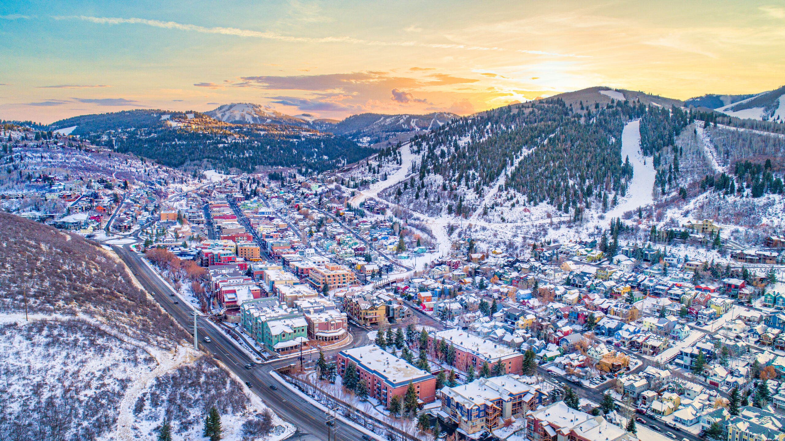 Park City, Utah, USA Downtown Aerial Photo in the Winter