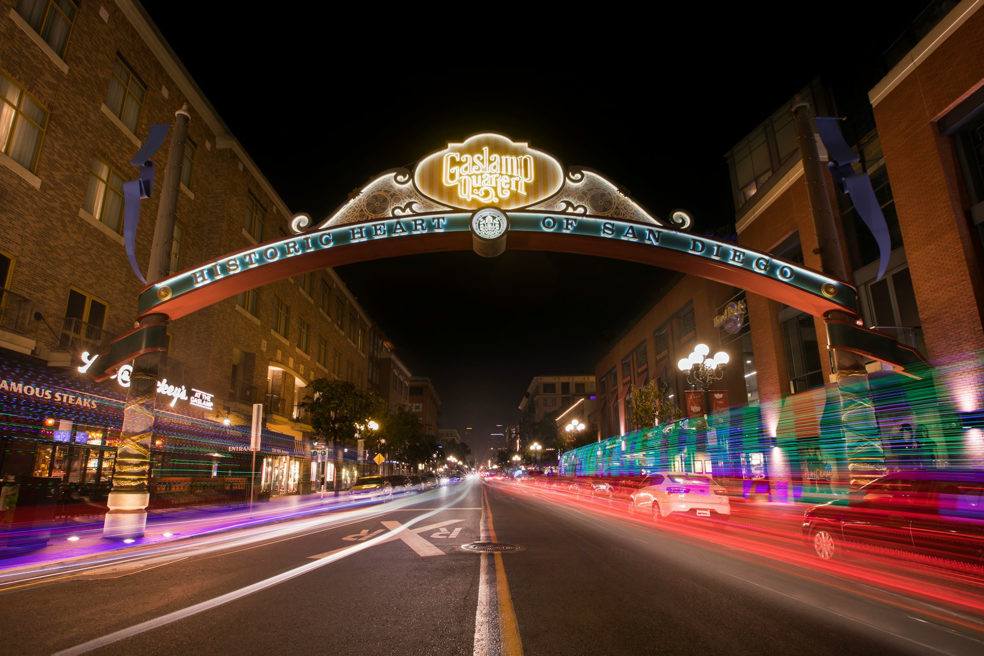 Gaslamp Quarter sign at night