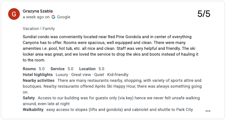 Guest review for Sundial Lodge on Google