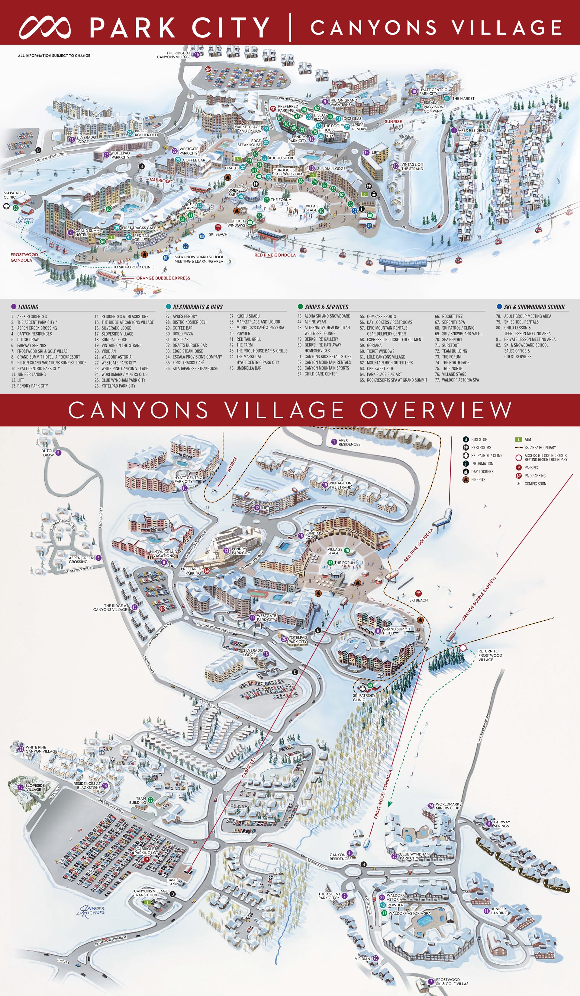 Park City Canyons Village map - winter