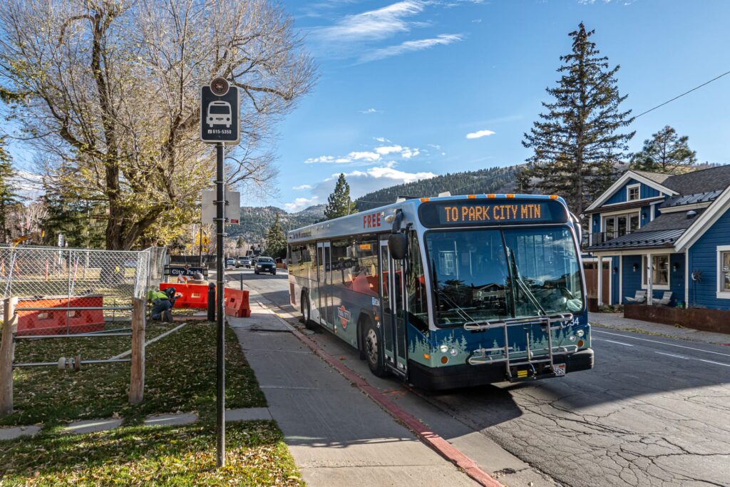 Park City Transit bus stop on Park Ave near Alpenhof