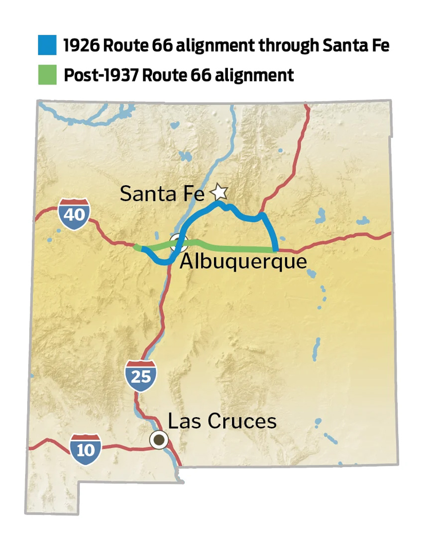 1926 Route 66 alignment through Santa Fe