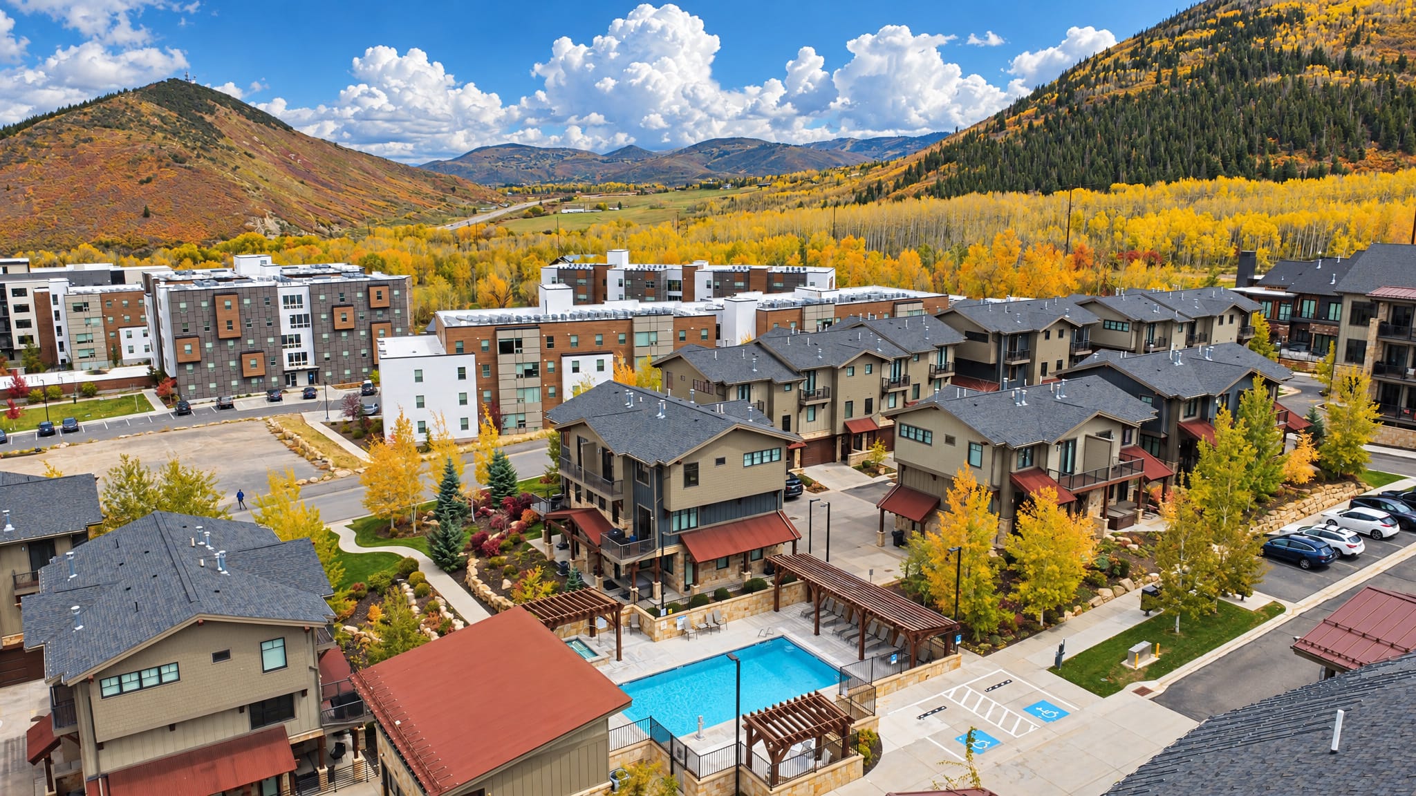 Blackstone Residences townhomes at the base of Canyons Village in Park City